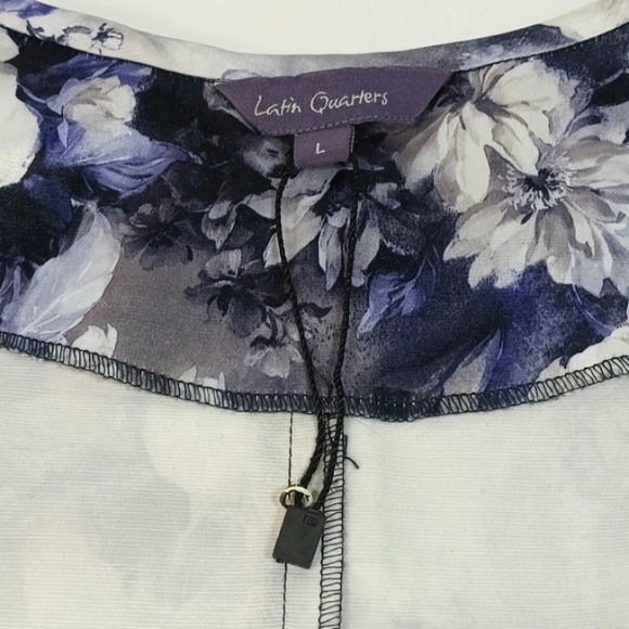 NWOT Latin Quarters  Wight & Purple 💜 Floral Stain Women's Dress Size L - Picture 12 of 16
